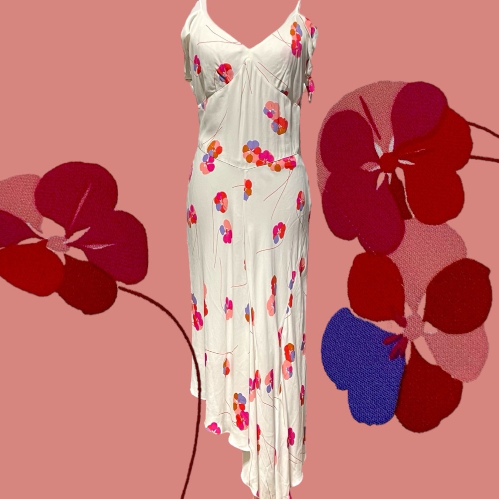 Lewit White Floral Viscose Midi Dress!  NWT